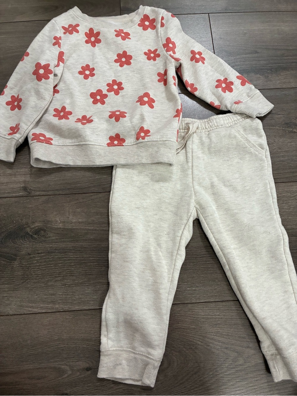 Cat & Jack Cream Sweatshirt and Jogger Set with Coral Floral Print